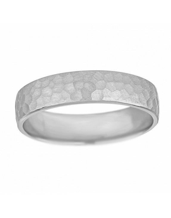 14 Karat White Gold Hammered Wedding Band