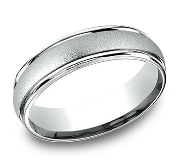 14 Karat White Gold Textured Center Wedding Band