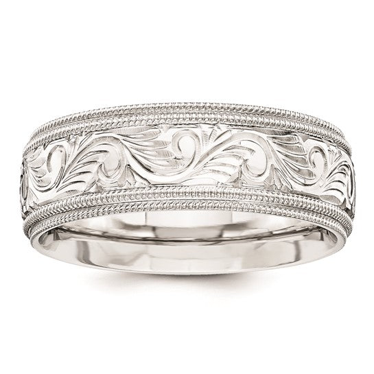 14 Karat White Gold Fancy Wedding Band