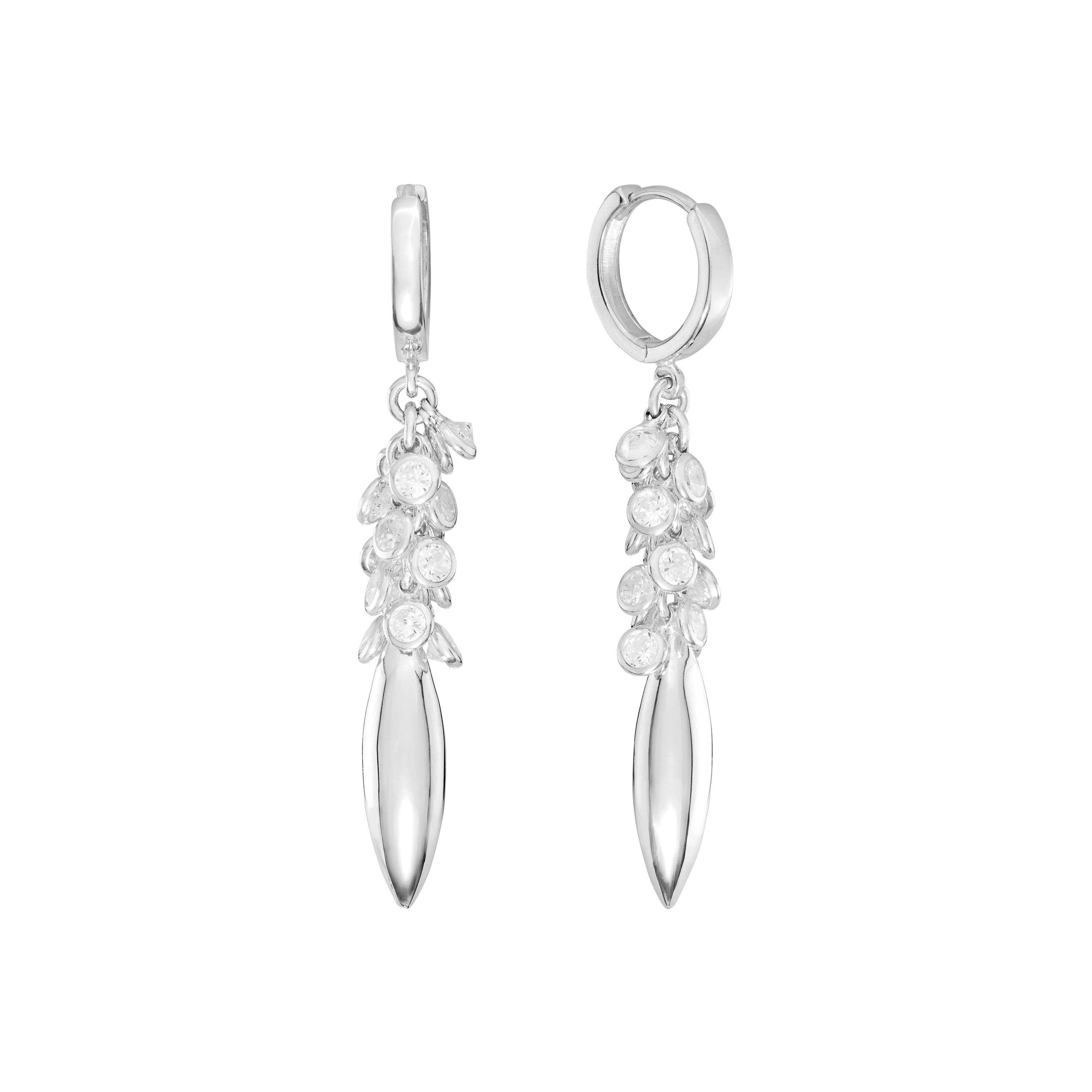 Sterling Silver Rhdoium Plated Multi Bezel CZ Drop Earrings