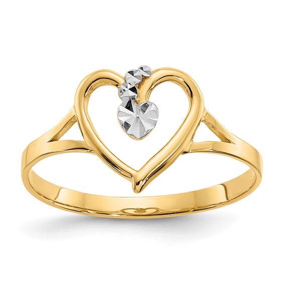 14 Karat Two-Tone Diamond Cut Heart Fashion Ring