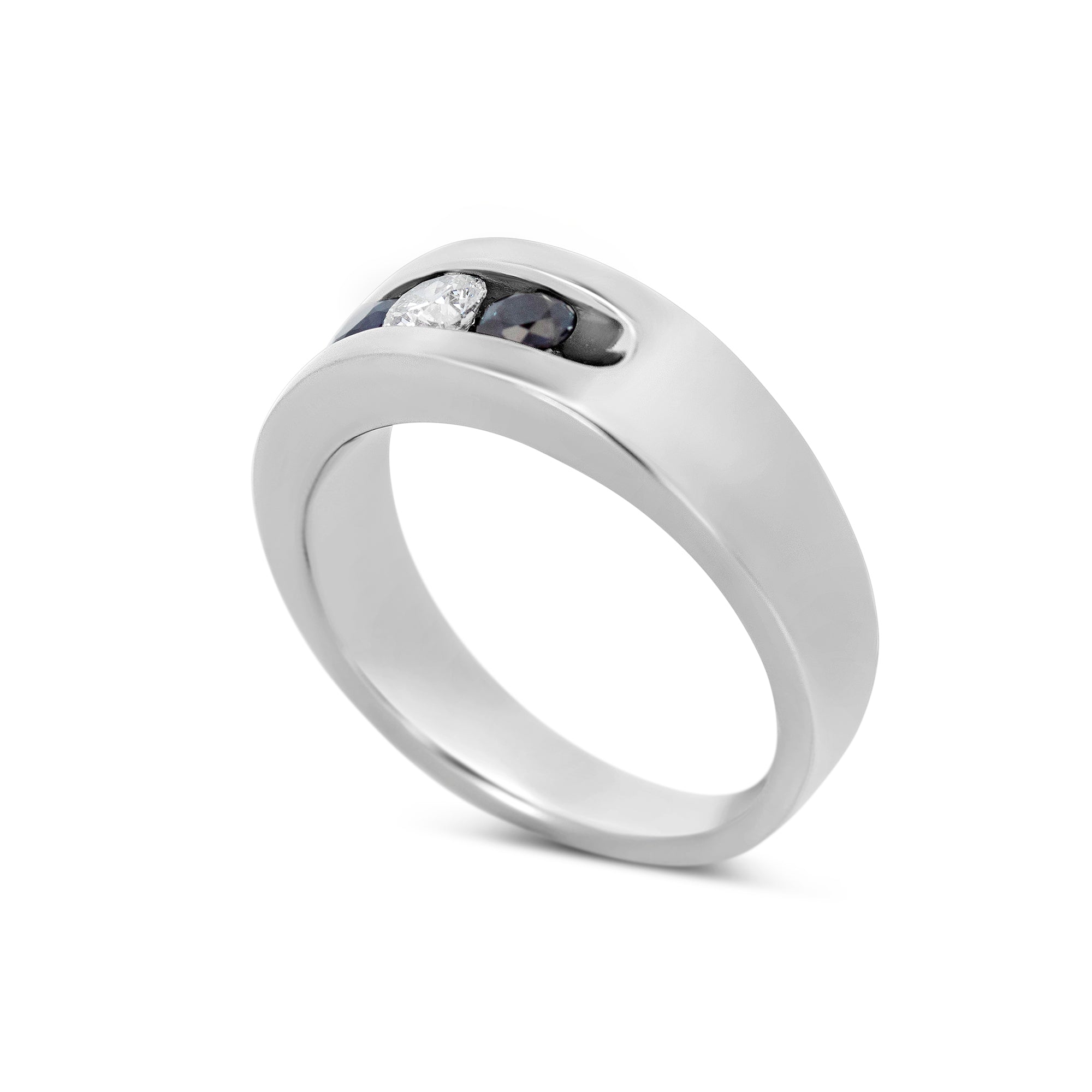 14K White Gold Men’s Three-Stone Sapphire & Diamond Band