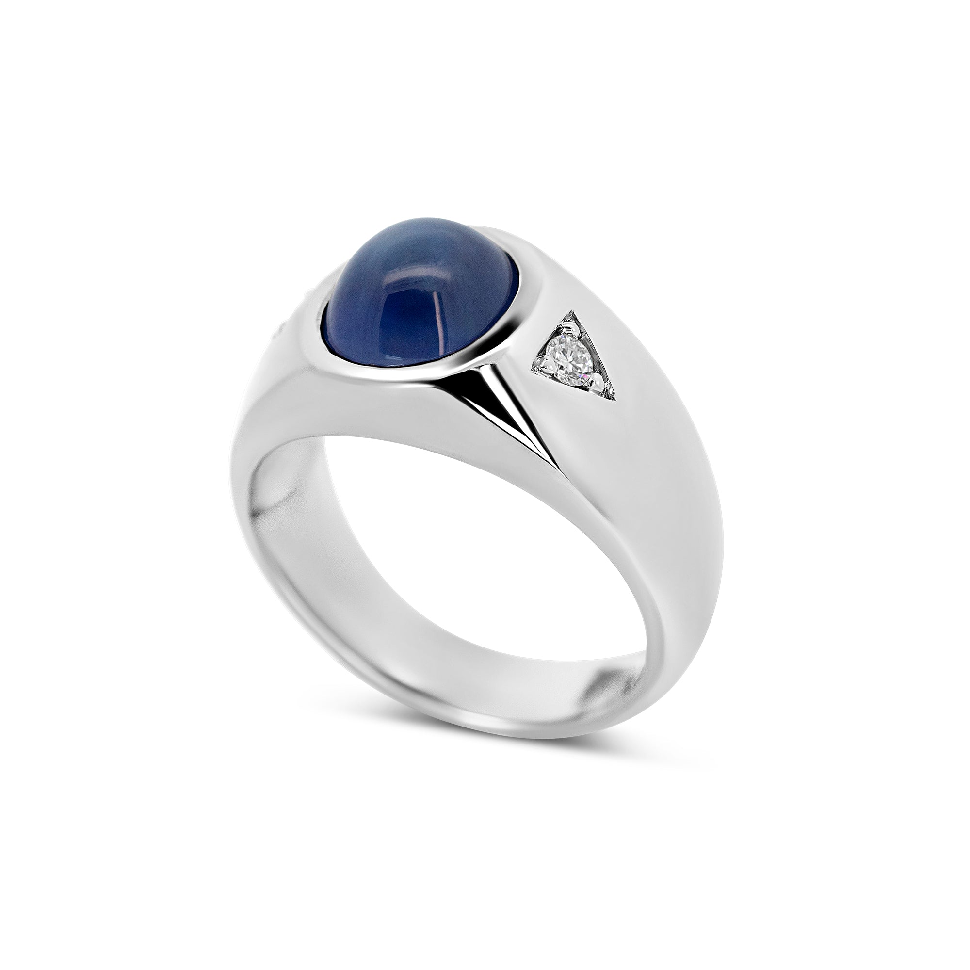 14K White Gold Men’s Three-Stone Star Sapphire & Diamond Band