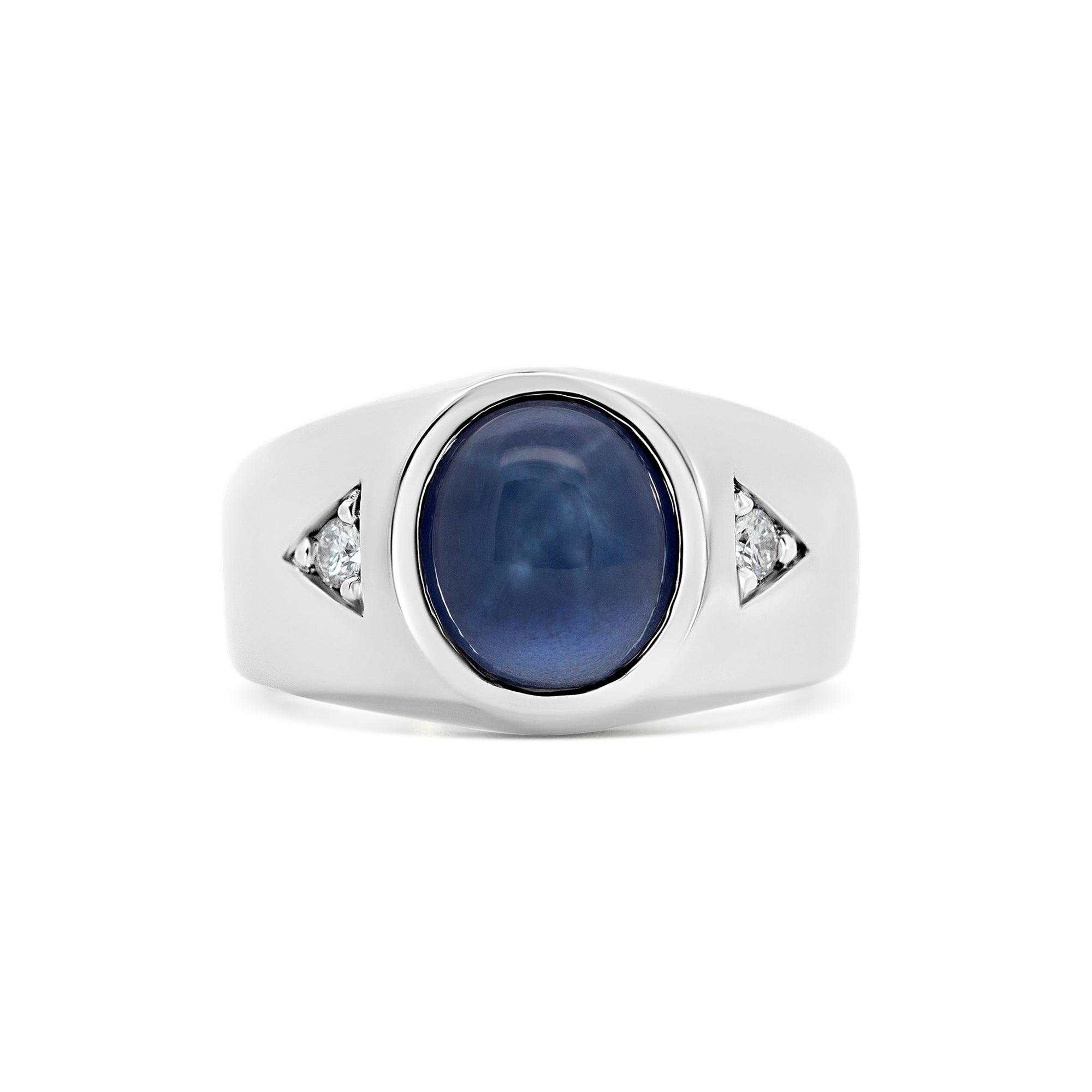 14K White Gold Men’s Three-Stone Star Sapphire & Diamond Band