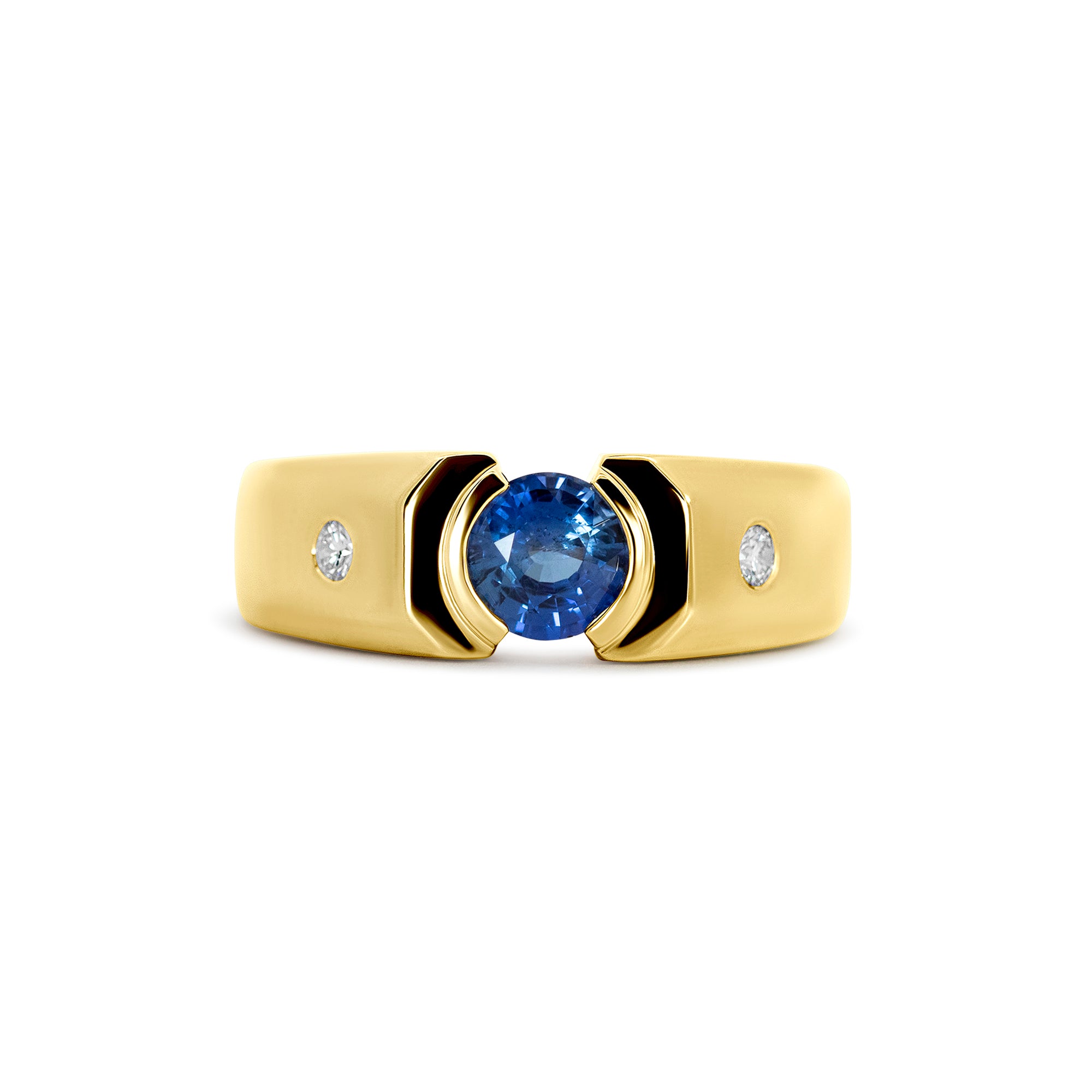 14K Yellow Gold Men’s Three-Stone Sapphire & Diamond Band | Joe Kassab Custom Design
