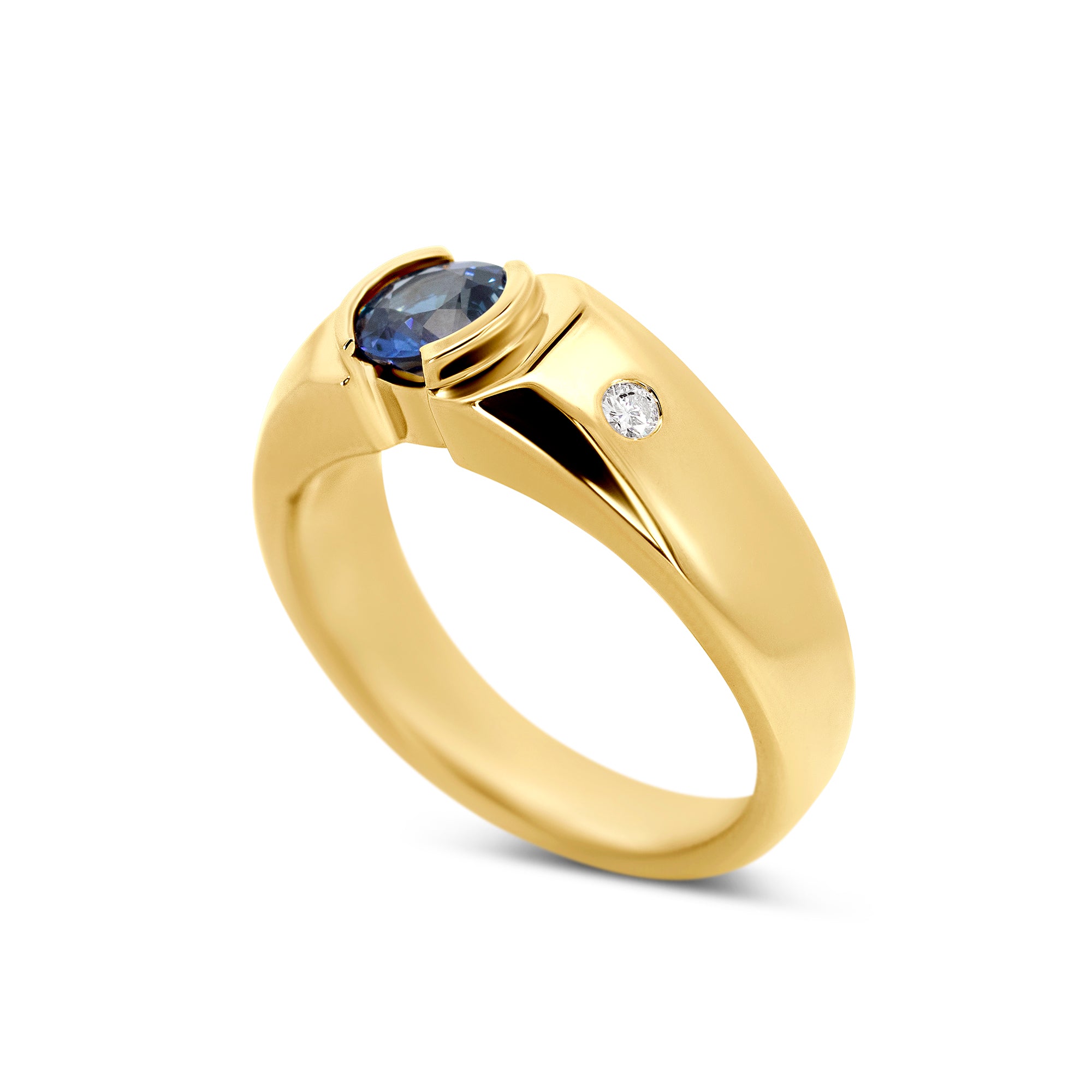 14K Yellow Gold Men’s Three-Stone Sapphire & Diamond Band | Joe Kassab Custom Design