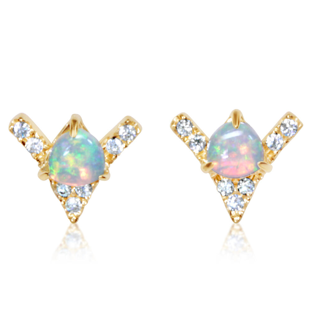 14K Austrailian Opal & Diamond 'V' Earrings