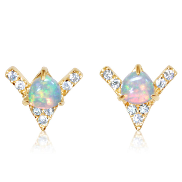 14K Austrailian Opal & Diamond 'V' Earrings