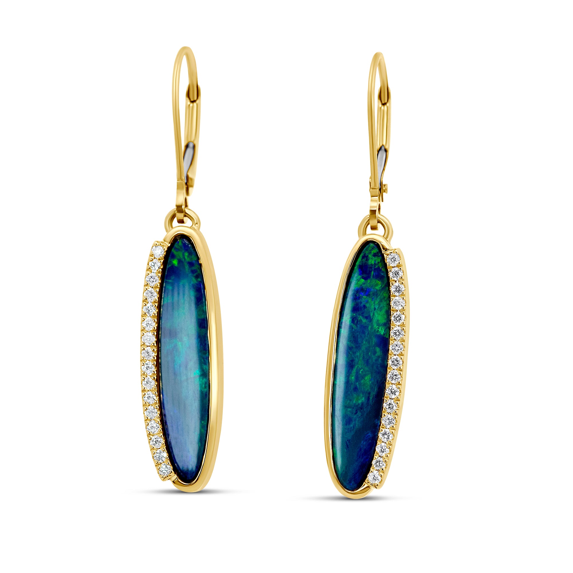 Joe Kassab Custom 14K Yellow Gold Opal Doublet & Diamond Dangle Earrings