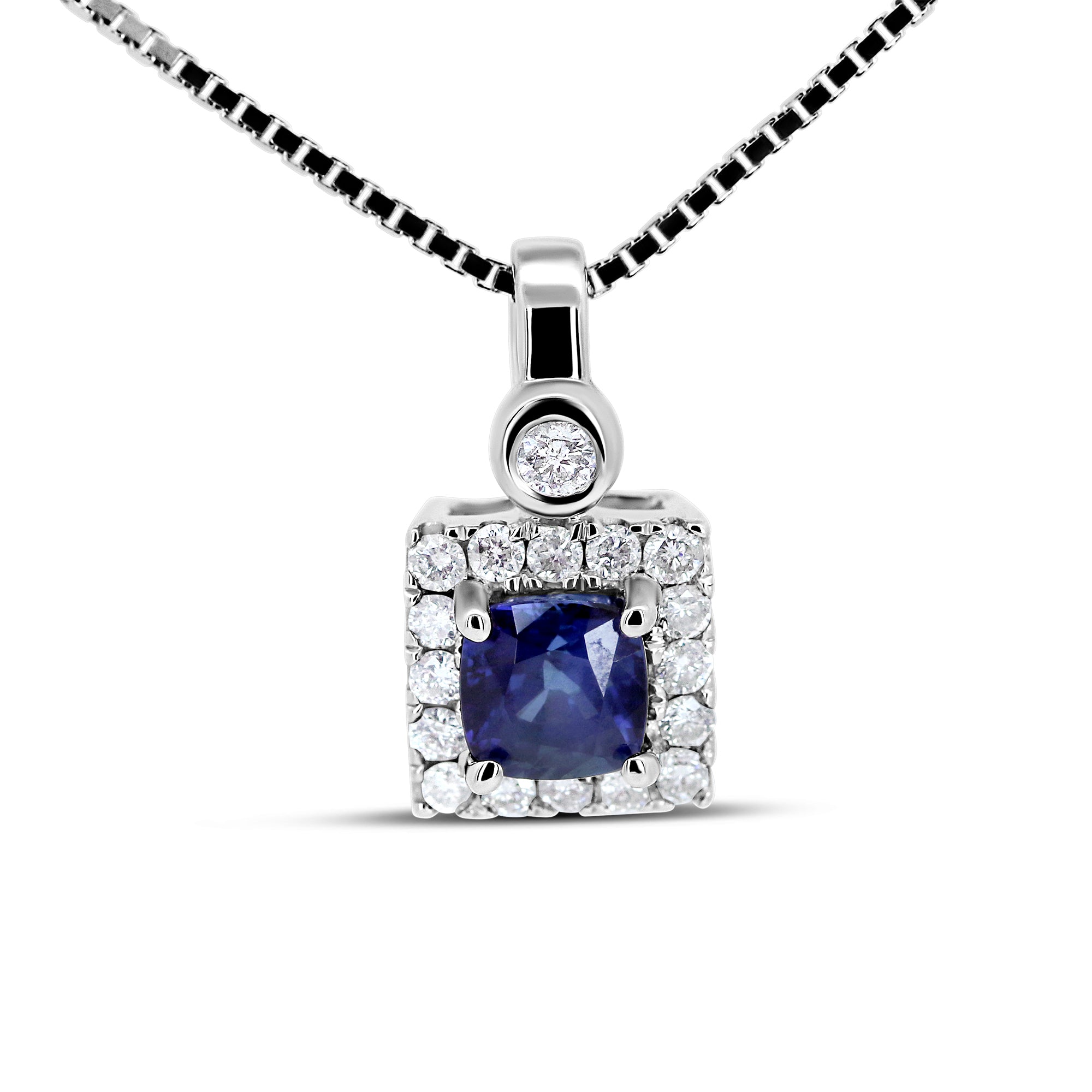 14K White Gold Cushion-Cut Sapphire & Diamond Pendant
