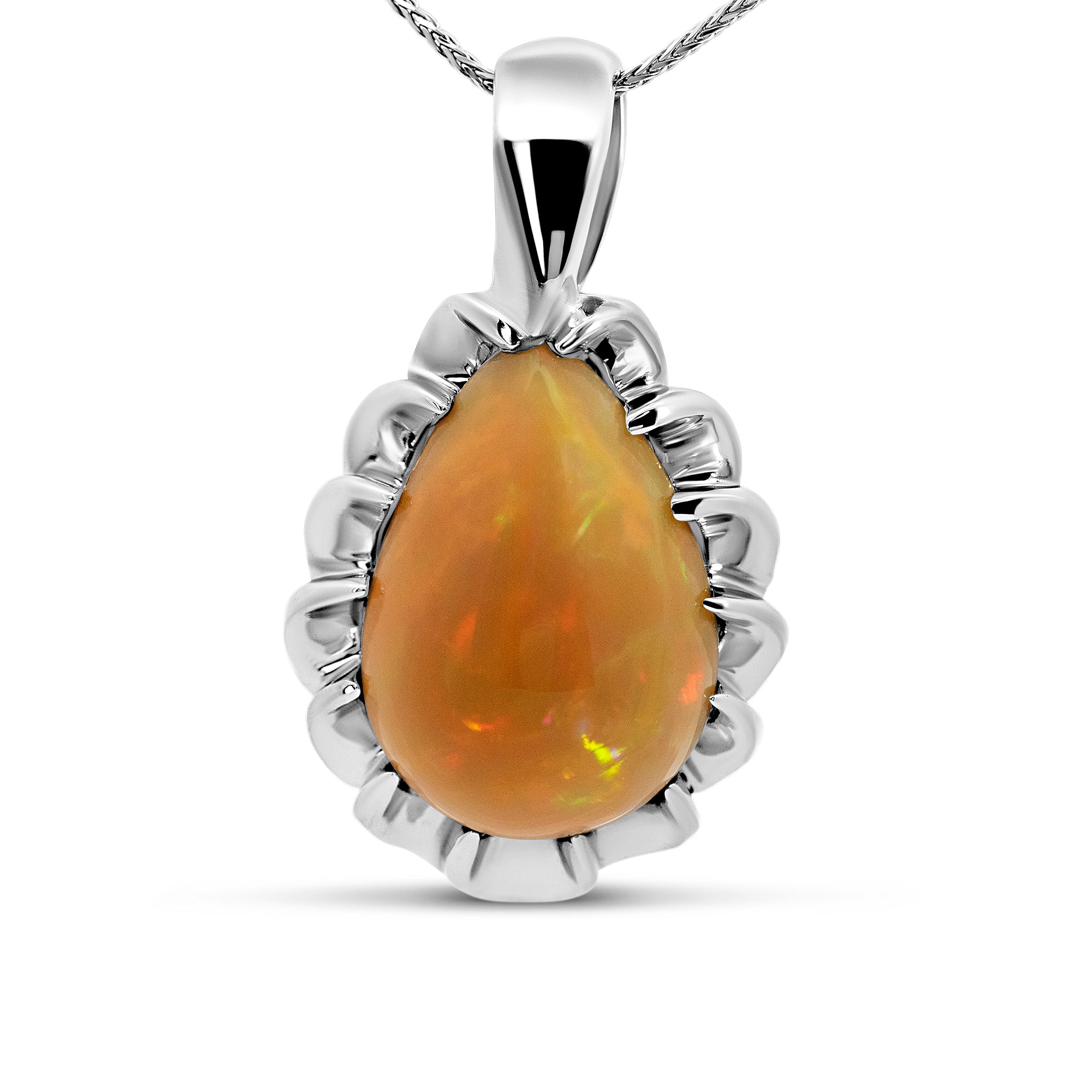14K White Gold 19.00 Carat Ethiopian Opal Pendant | Custom Design