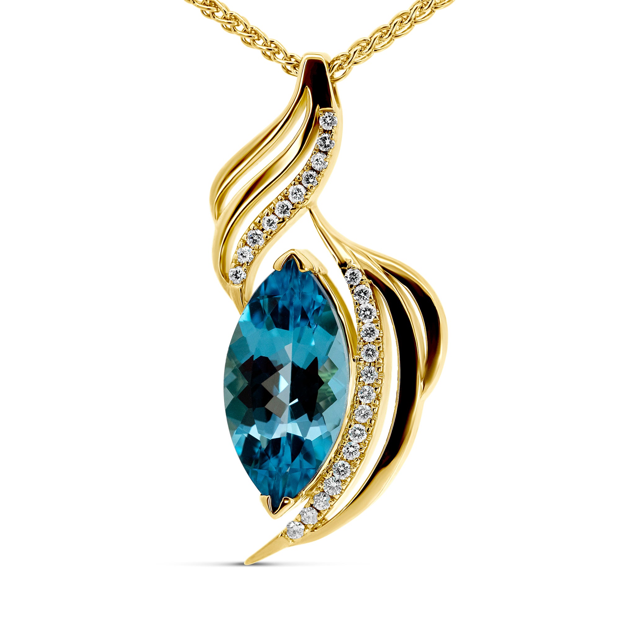 Joe Kassab Custom 14K Yellow Gold Topaz & Diamond Pendant