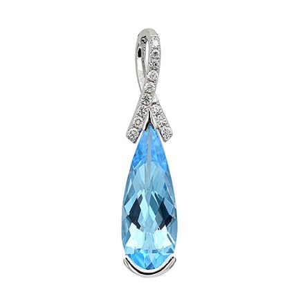 14K White Gold 6.60 Carat Blue Topaz Pendant with Diamond Bail