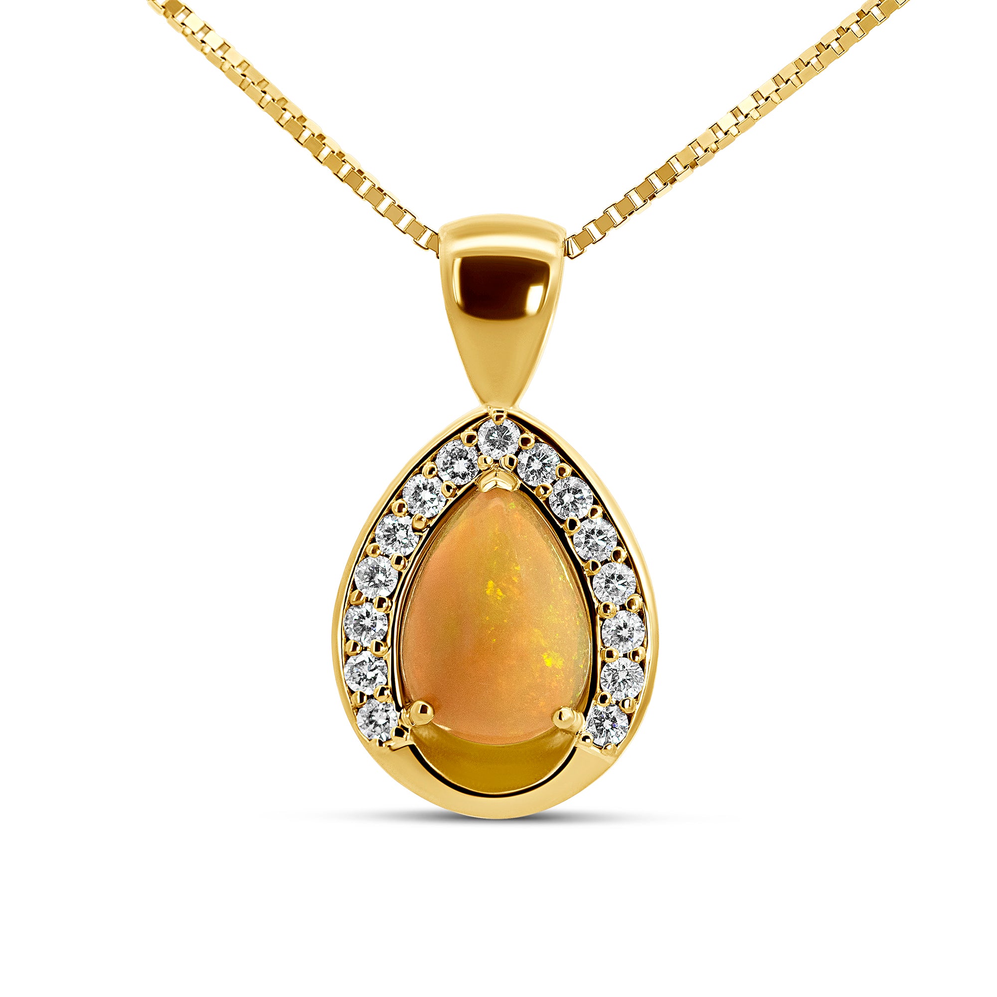 14K Yellow Gold Ethiopian Opal & Diamond Pendant | 0.45ct