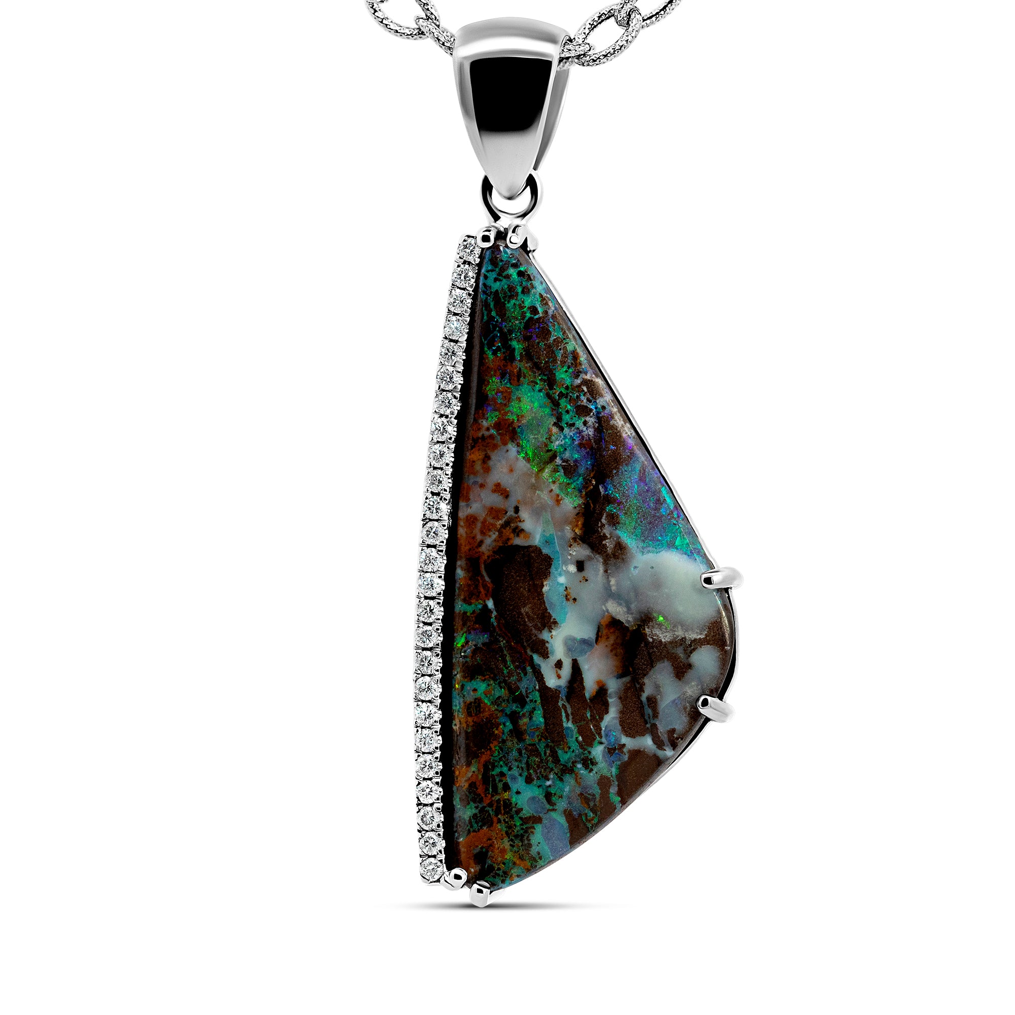 14K White Gold 21.09 Carat Opal & Diamond Pendant | 0.31ct