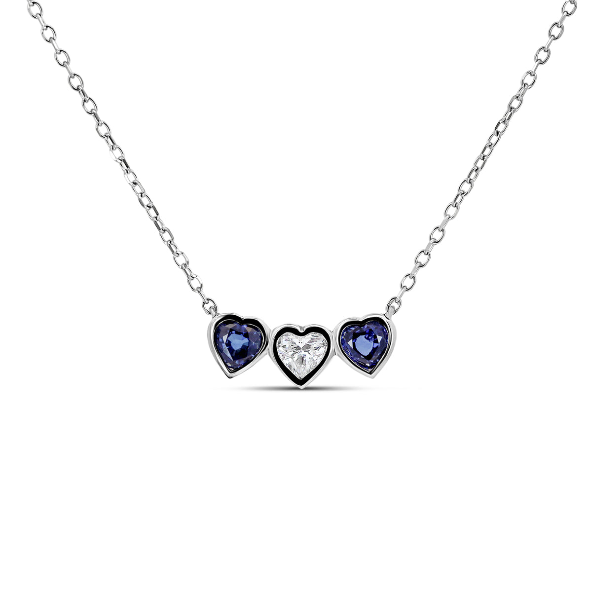 14K White Gold Heart Sapphire & Diamond Necklace