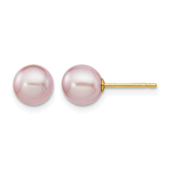 14K Yellow Gold 6–7mm Purple Saltwater Pearl Stud Earrings