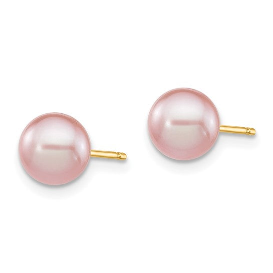 14K Yellow Gold 6–7mm Purple Saltwater Pearl Stud Earrings