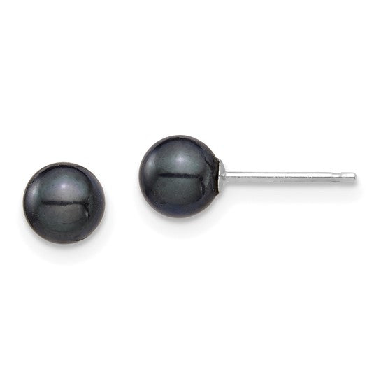 14K White Gold 5-6MM Black Akoya Pearl Earrings