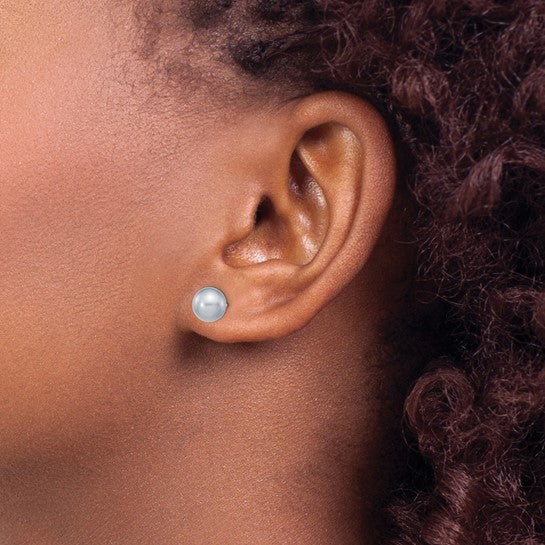 14K Yellow Gold Earrings with 7–8mm Grey Freshwater Pearls