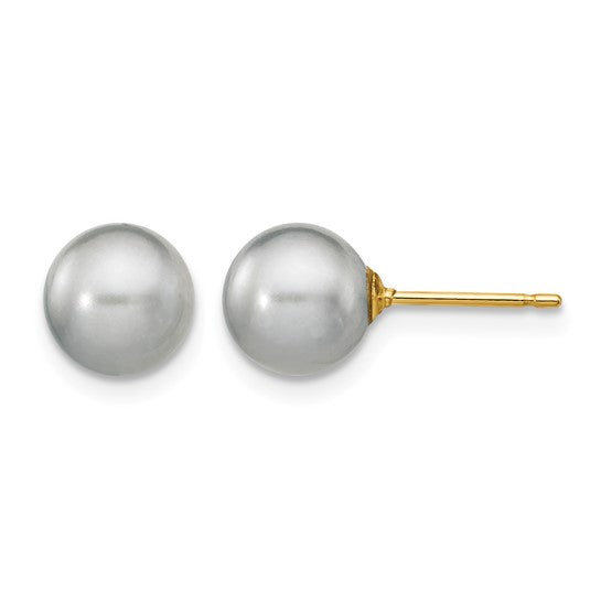 14K Yellow Gold Earrings with 7–8mm Grey Freshwater Pearls