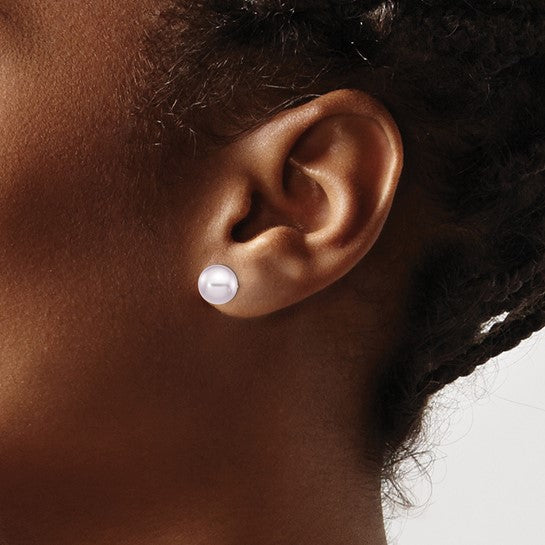 14K Yellow Gold Earrings with 8–9mm Purple Freshwater Pearls