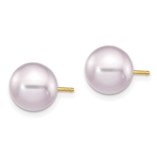 14K Yellow Gold Earrings with 8–9mm Purple Freshwater Pearls