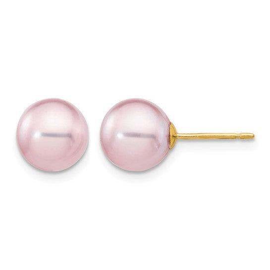 14K Yellow Gold Earrings with 8–9mm Purple Freshwater Pearls