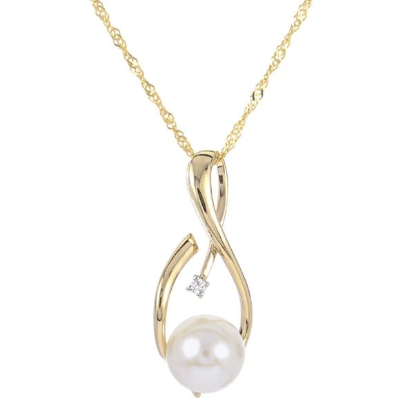 14K Freshwater Pearl & Diamond Free Form Pendant
