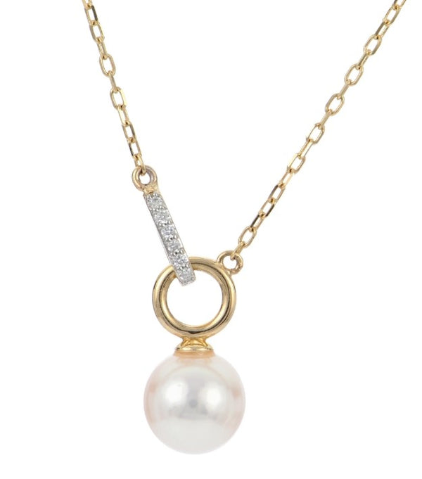 14K Akoya Pearl & Diamond Interlock Necklace