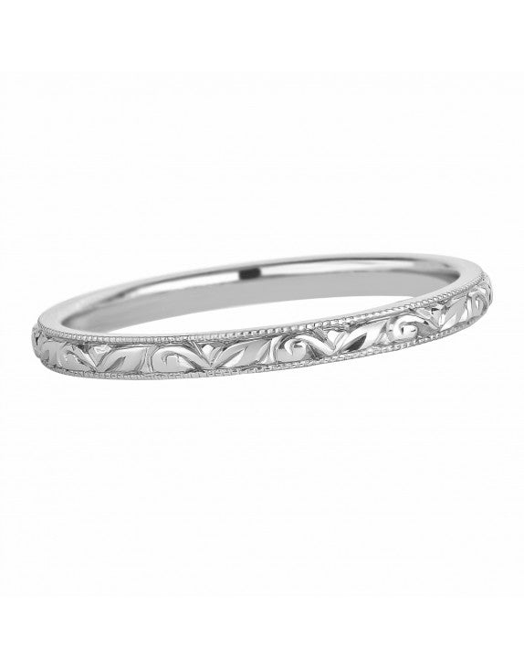 14K White Gold Engraved Wedding Band, 1.75mm | Joe Kassab Jewelers