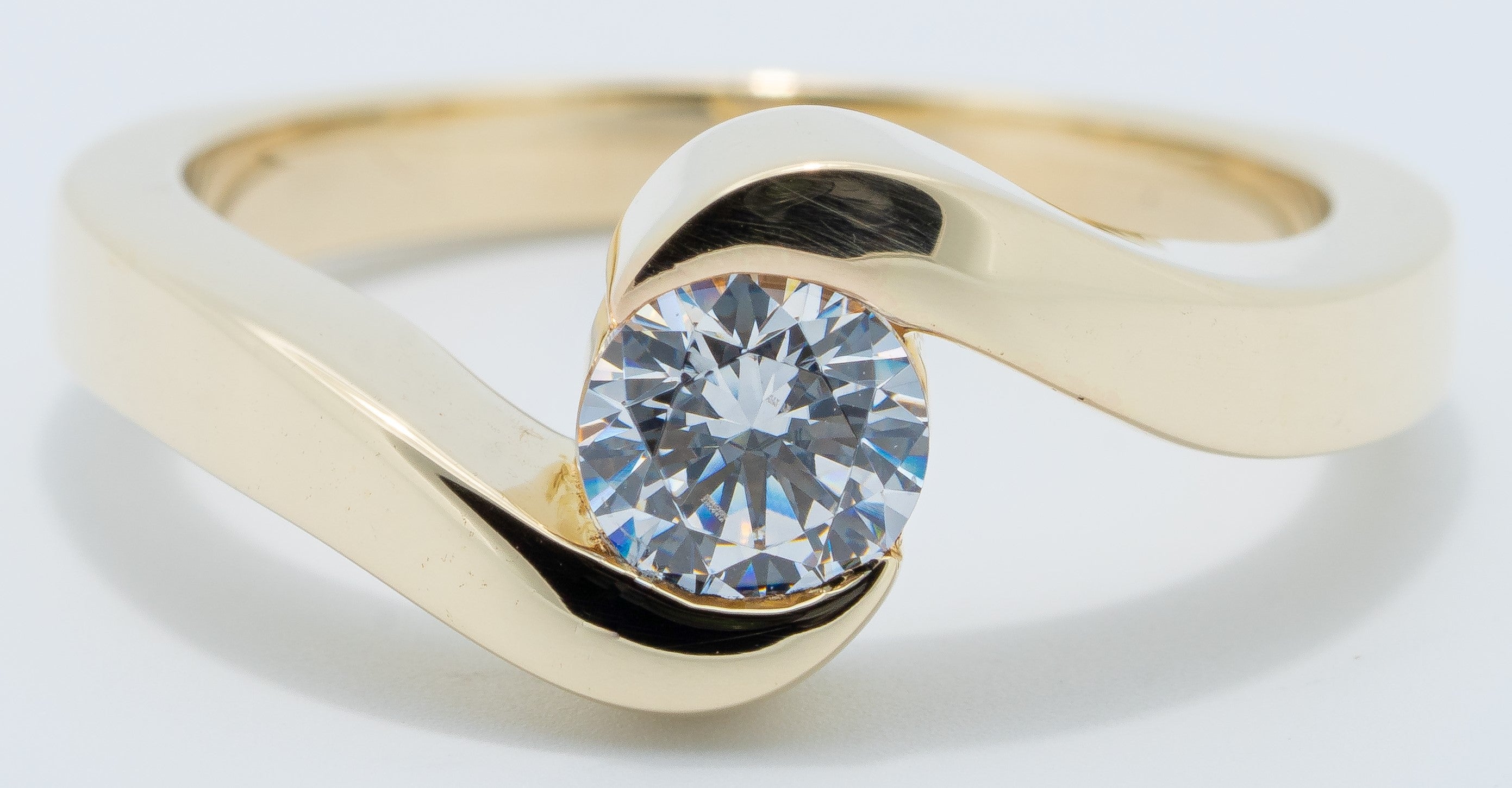 14 Karat Yellow Gold Half Bezel Swirl Engagement Ring
