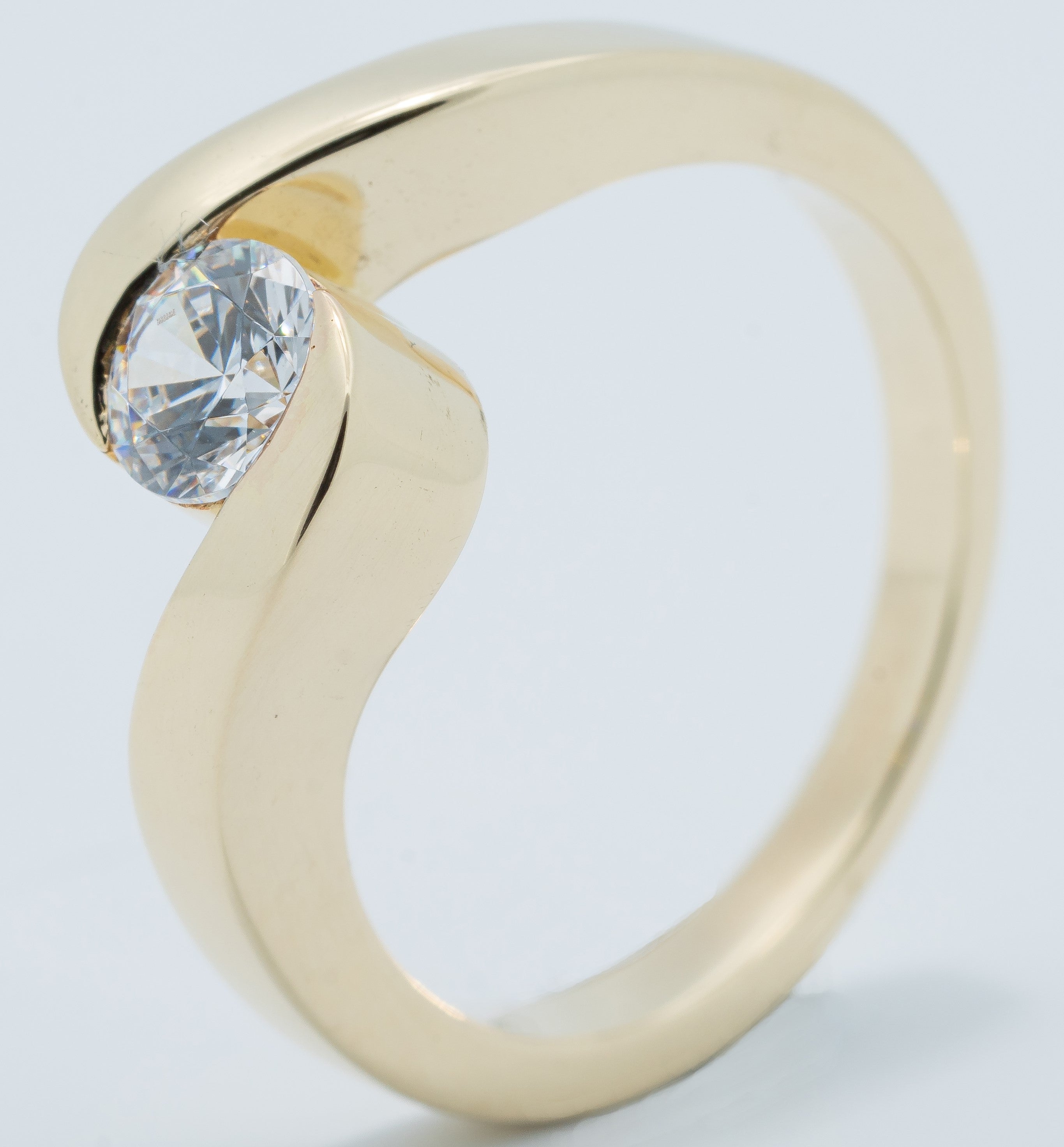 14 Karat Yellow Gold Half Bezel Swirl Engagement Ring