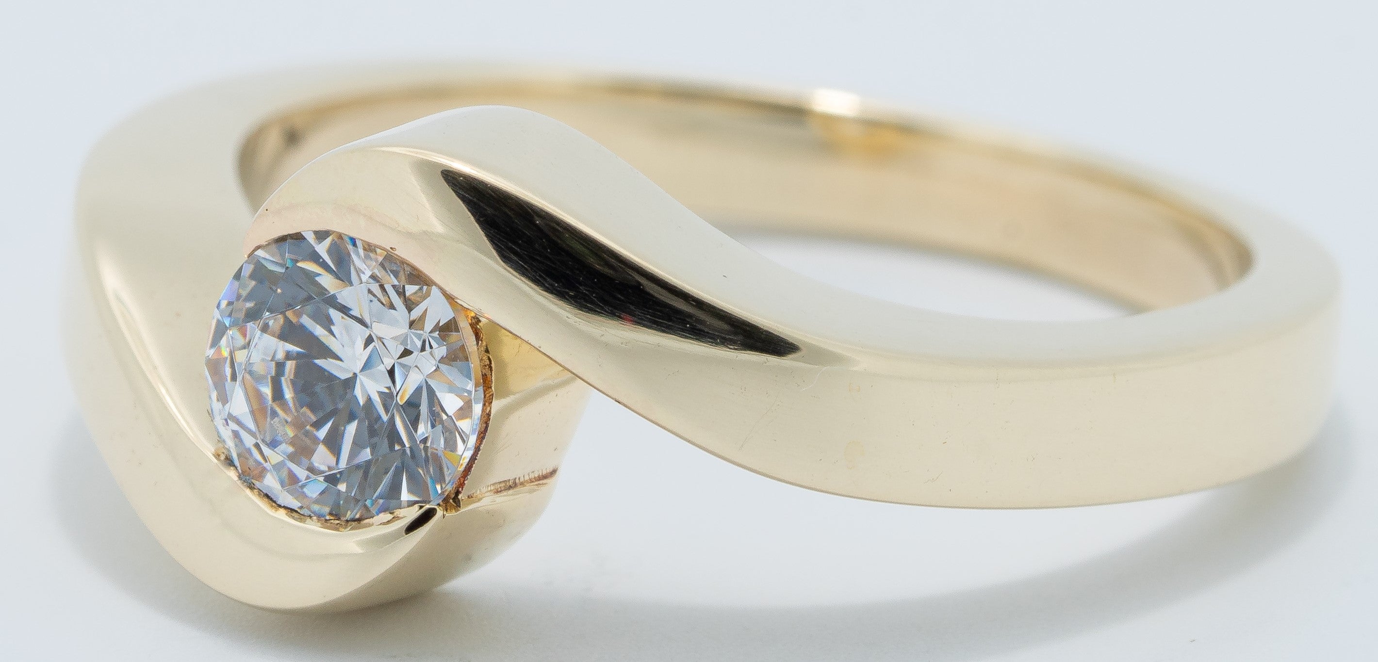 14 Karat Yellow Gold Half Bezel Swirl Engagement Ring
