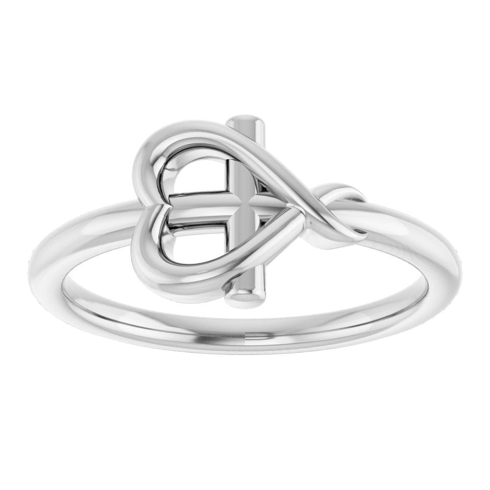 14K White Gold Heart & Cross Fashion Ring | Elegant Symbolic Design