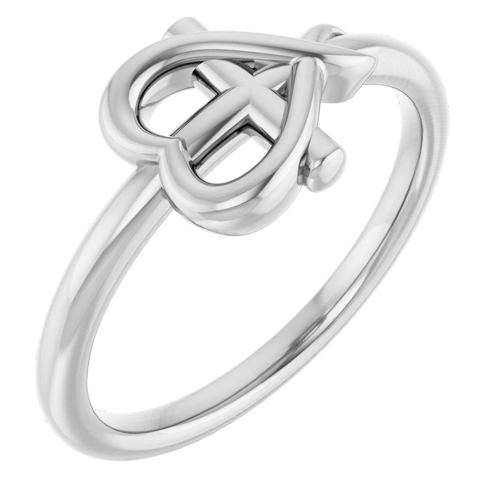14K White Gold Heart & Cross Fashion Ring | Elegant Symbolic Design