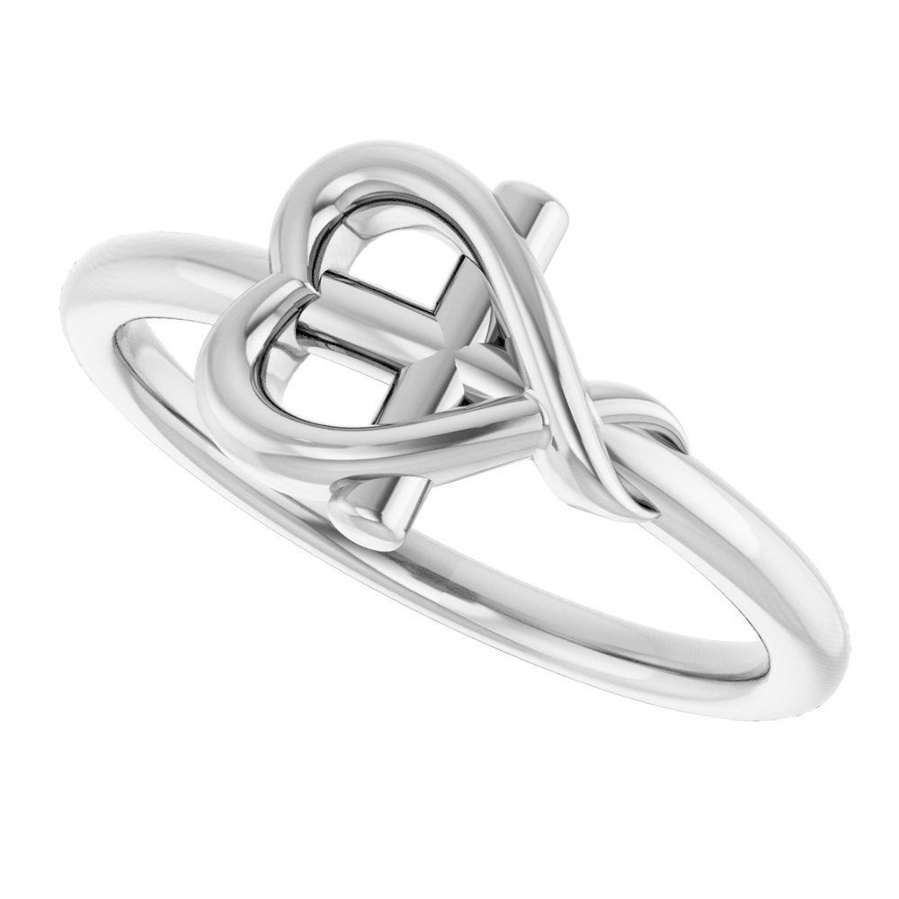 14K White Gold Heart & Cross Fashion Ring | Elegant Symbolic Design