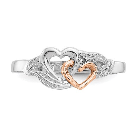 14 Karat White & Rose Gold Heart and Leaves Fashion Ring | Joe Kassab Jewelers