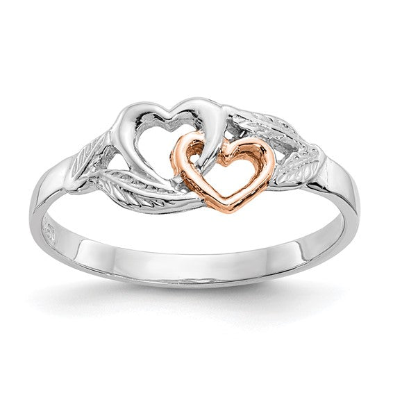 14 Karat White & Rose Gold Heart and Leaves Fashion Ring | Joe Kassab Jewelers