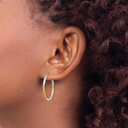 14K White & Yellow Gold Two-Tone Diamond-Cut Hoop Earrings | Joe Kassab Jewelers