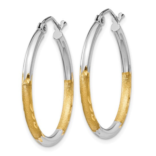 14K White & Yellow Gold Two-Tone Diamond-Cut Hoop Earrings | Joe Kassab Jewelers