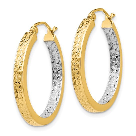 Two Tone Square Diamond Cut Hoop Earrings
