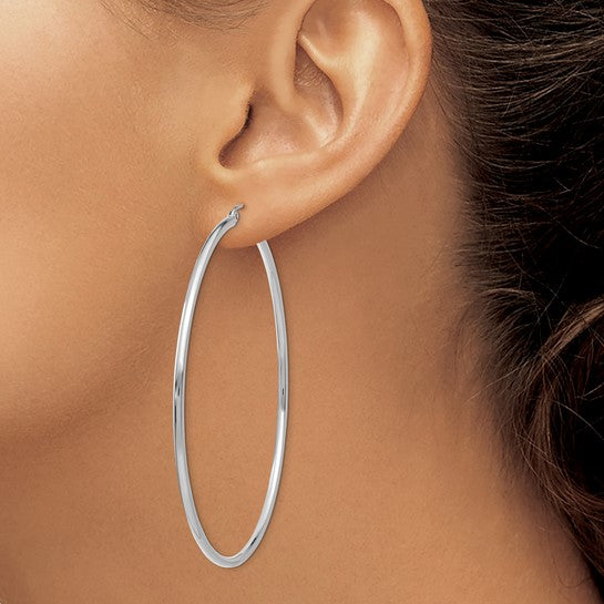 14K White Gold Hoop Earrings – 2mm Polished Classic Hoops