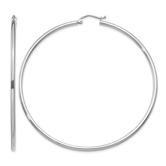 14K White Gold Hoop Earrings – 2mm Polished Classic Hoops