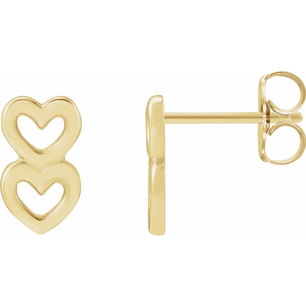 14K Yellow Gold Double Heart Stud Earrings