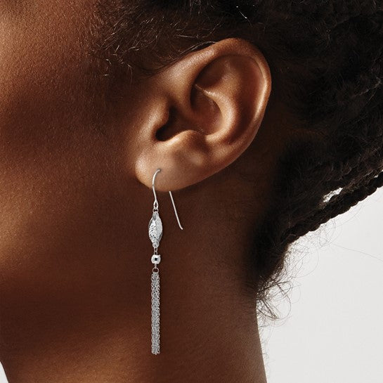 14 Karat White Gold Bead & Chain Tassel Earrings | French Hook