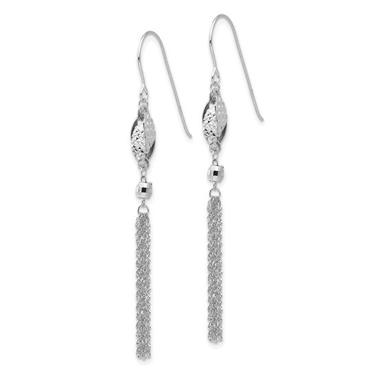 14 Karat White Gold Bead & Chain Tassel Earrings | French Hook