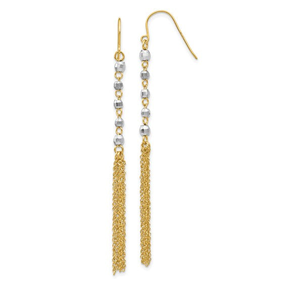 14K Two-Tone Diamond Cut Bead Tassel Dangle Earrings