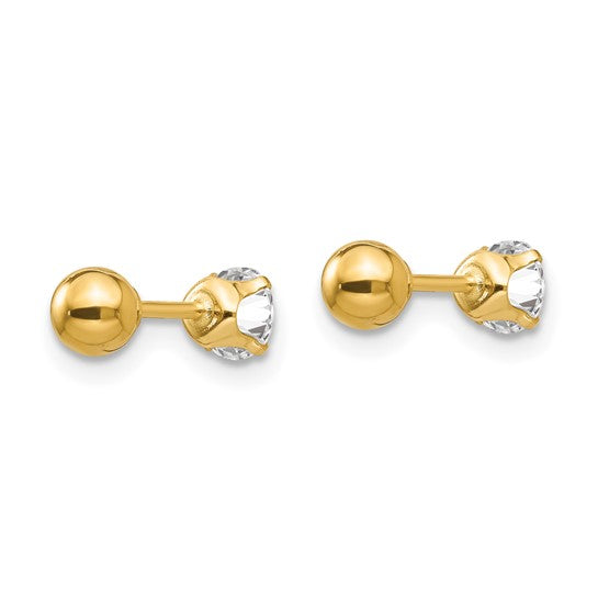 14K Yellow Gold 4mm Cubic Zirconia Reversible Ball Stud Earrings