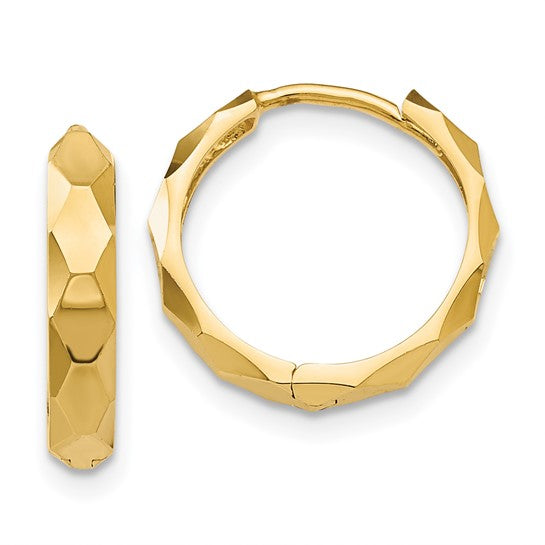14K Daimond Cut Hinged Hoop Earrinmgs